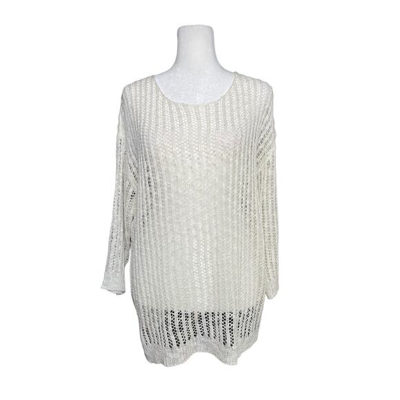Kaktus Womens Shirt Tunic Top Open Weave Crochet Ivory Summer Boho Beach Coverup - Picture 1 of 9